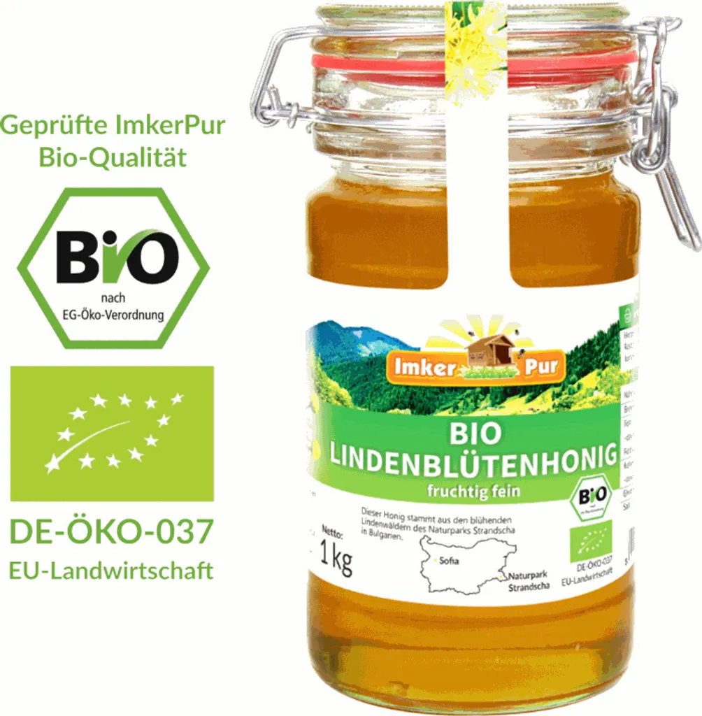 Linden honey from ImkerPur, in a storage jar, 1 kg, natural 1000g