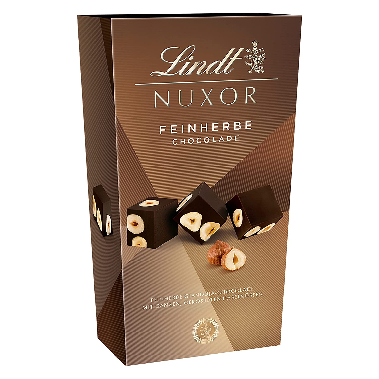 Lindt NUXOR Ballotin Feinherb. Dark chocolate with whole roasted hazelnuts