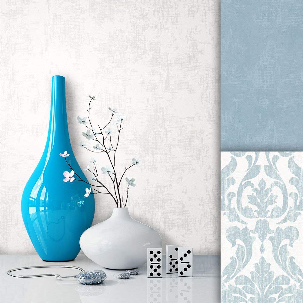 Newroom Design Newroom Baroque Wallpaper Beige Classic Modern Blue Non-Woven Wallpaper Bar