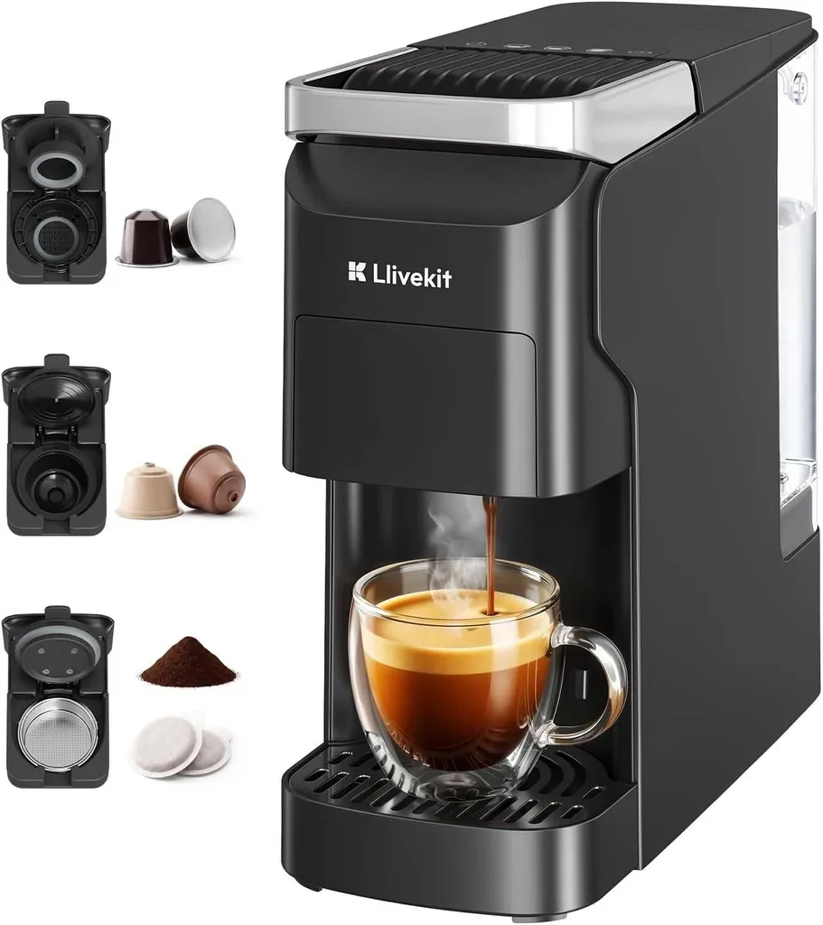 LLIVEKIT 3-in-1 Coffee Machine Automatic Espresso Machine with Self-Cleaning, 920ml Water Tank