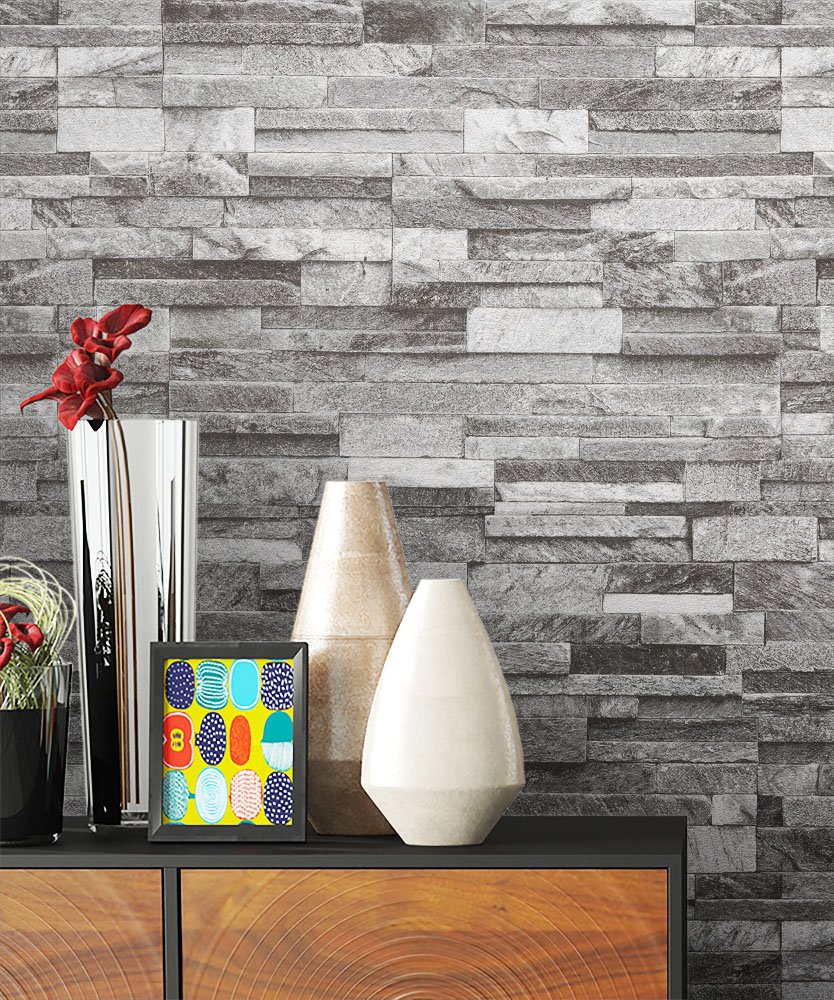 Newroom Design Newroom Non-Woven Wallpaper Non-Woven Wallpaper Grey Stone Deco Patterned S