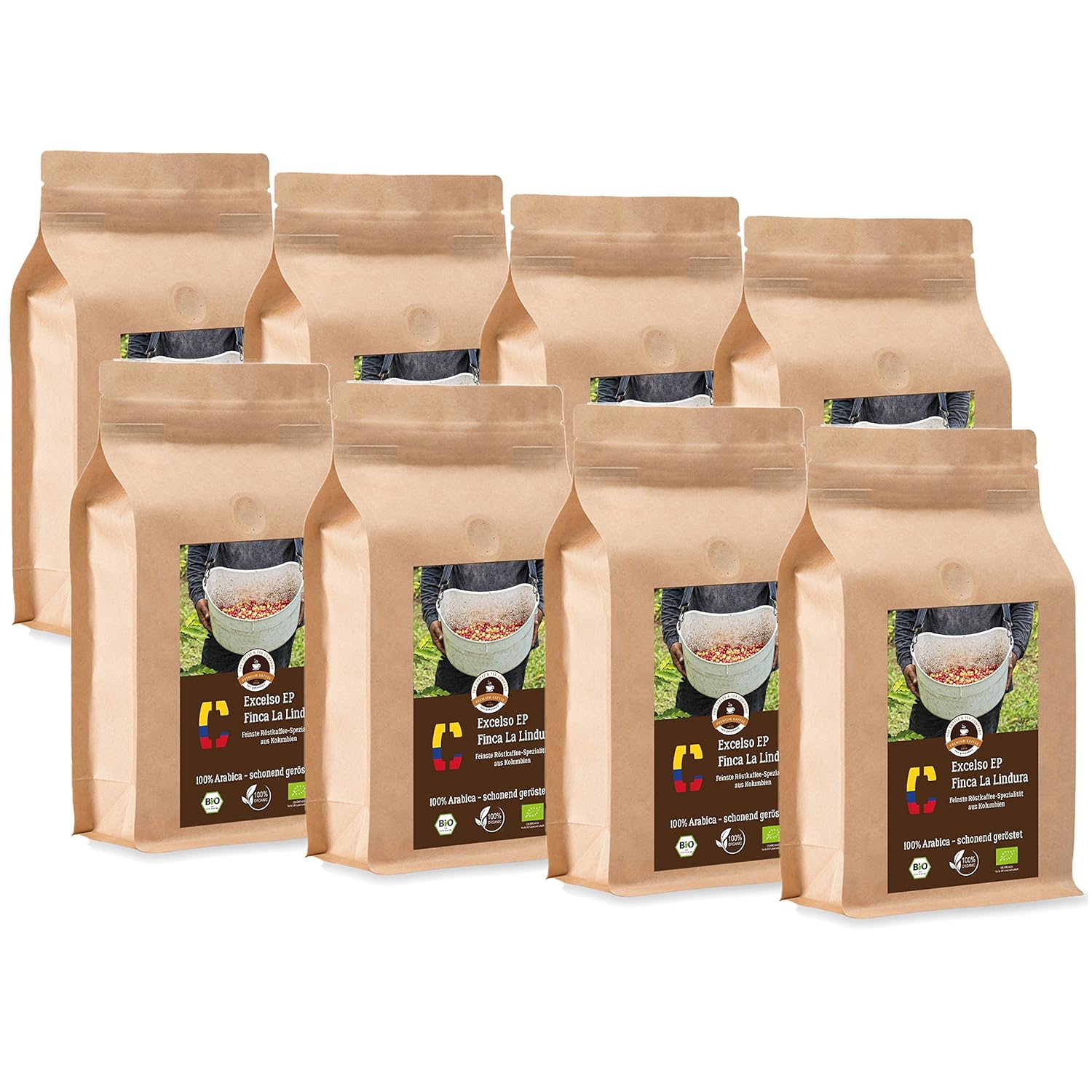 Kaffee Globetrotter Coffee Globetrotter - Colombia Excelso EP Finca la Lindura - Organic - 8 x 1000 g Fine Ground - for Fully Automatic Coffee Grinder - Roasted Coffee from Organic Cultivation | Gastropack Economy Pack