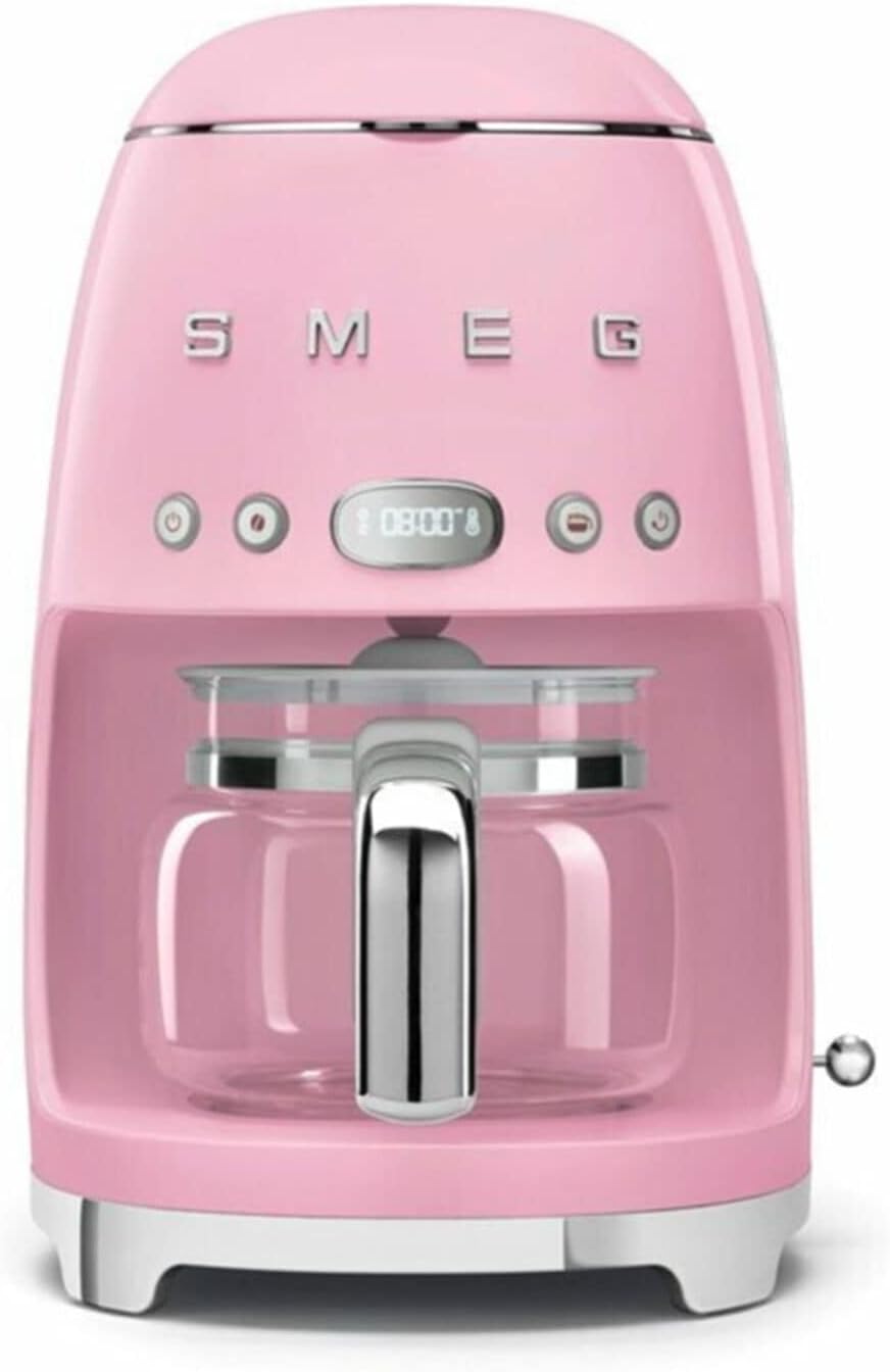 Smeg, DCF02PKEU Filter Coffee Machine, Aroma and Auto Start Function, Glass Carafe up to 12 Cups, 2 Intensity Levels, Keep Warm Function, 1050 W, Pink