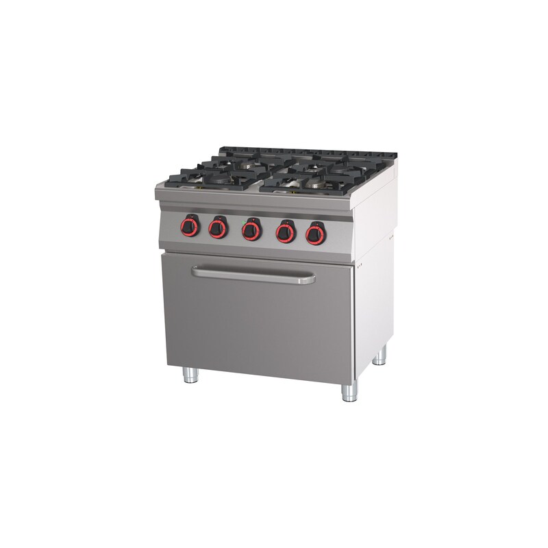 LOCHER gas stove, 4 cooking zones with electric roasting oven GN 2/1, 400 V