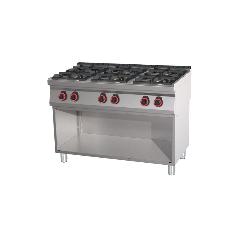LOCHER gas stove, 6 cooking zones, 1200x700x900 mm