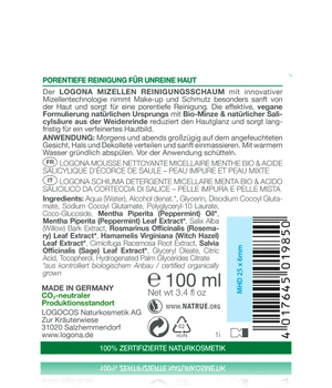 Logona Purify Micellar Cleansing Foam Organic Mint & Salicylic Acid from Willow Bark