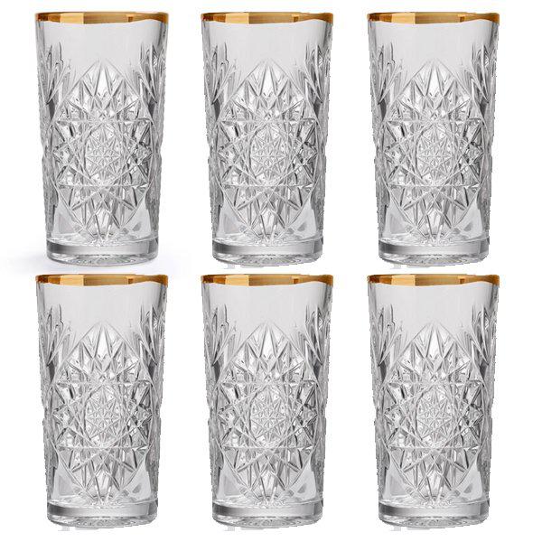 Long drink glass Hobstar with wavy gold rim (set of 6) from Libbey