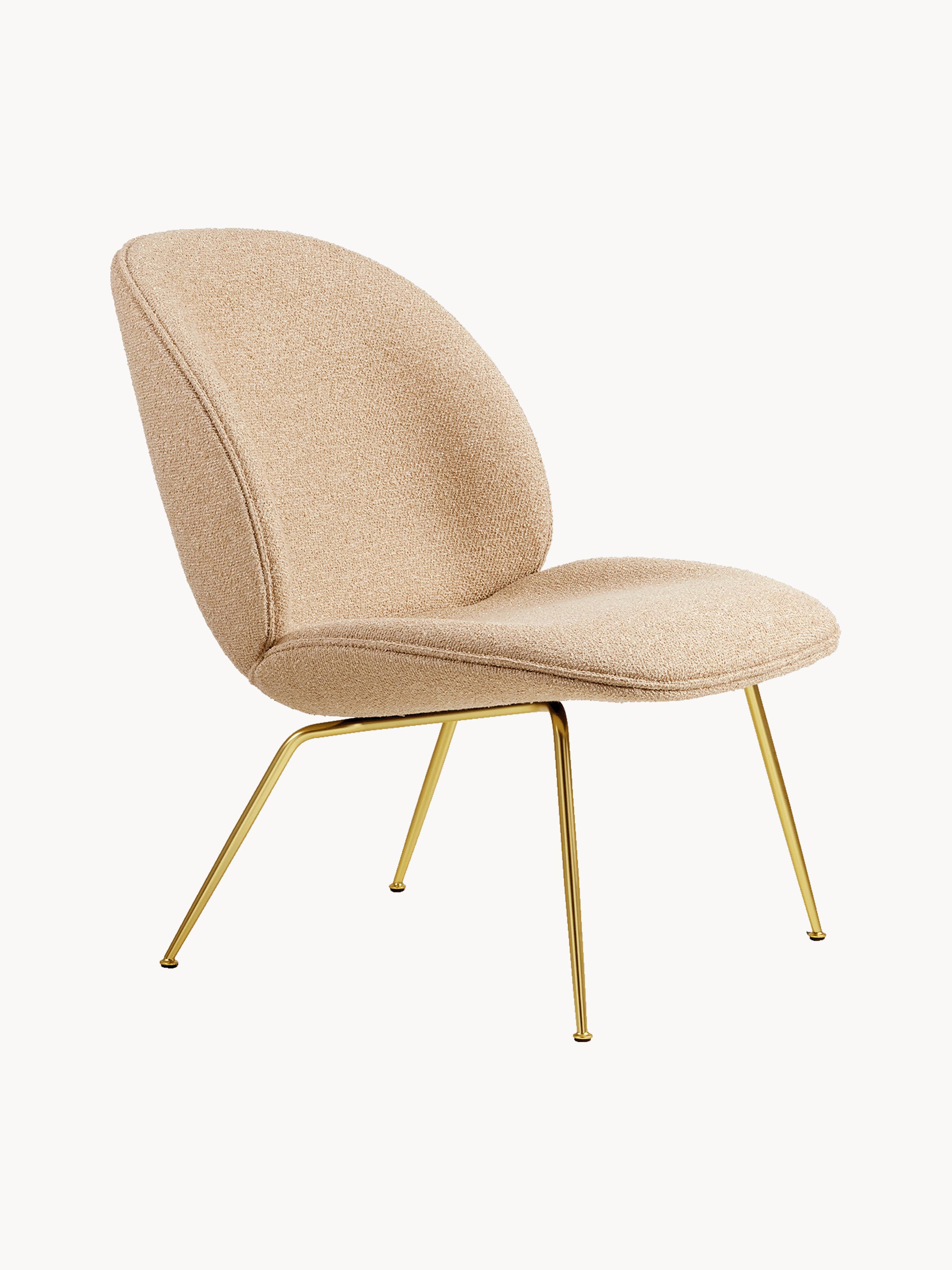 gubi Beetle lounge chair, Woven fabric, beige with a glossy gold finish