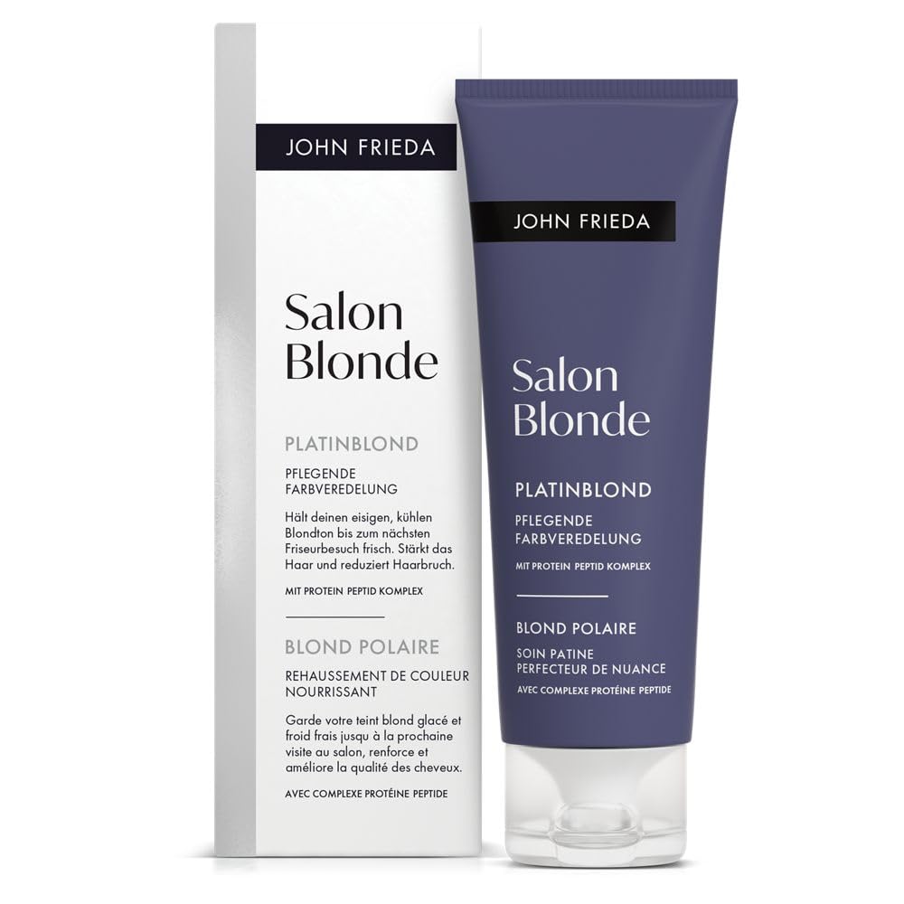 John Frieda Salon Blonde - Platinum Blonde - Color Finish - Keeps the icy cool blonde tone fresh until the next hairdressing visit - Volume: 120 ml - Formulated without ammonia or peroxide