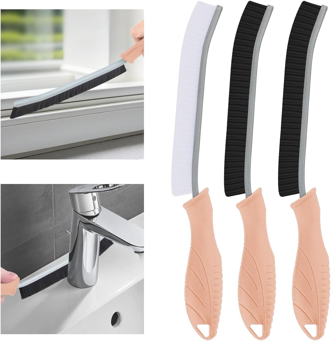 TQRR Hard Bristle Grout Cleaning BrushThin Grout Cleaning Brush, Small Cleaning Brush, Kitchen Brush, Cleaning Tool for Toilet, Bathroom, Home, Bathtub, Sink (3, Pink)