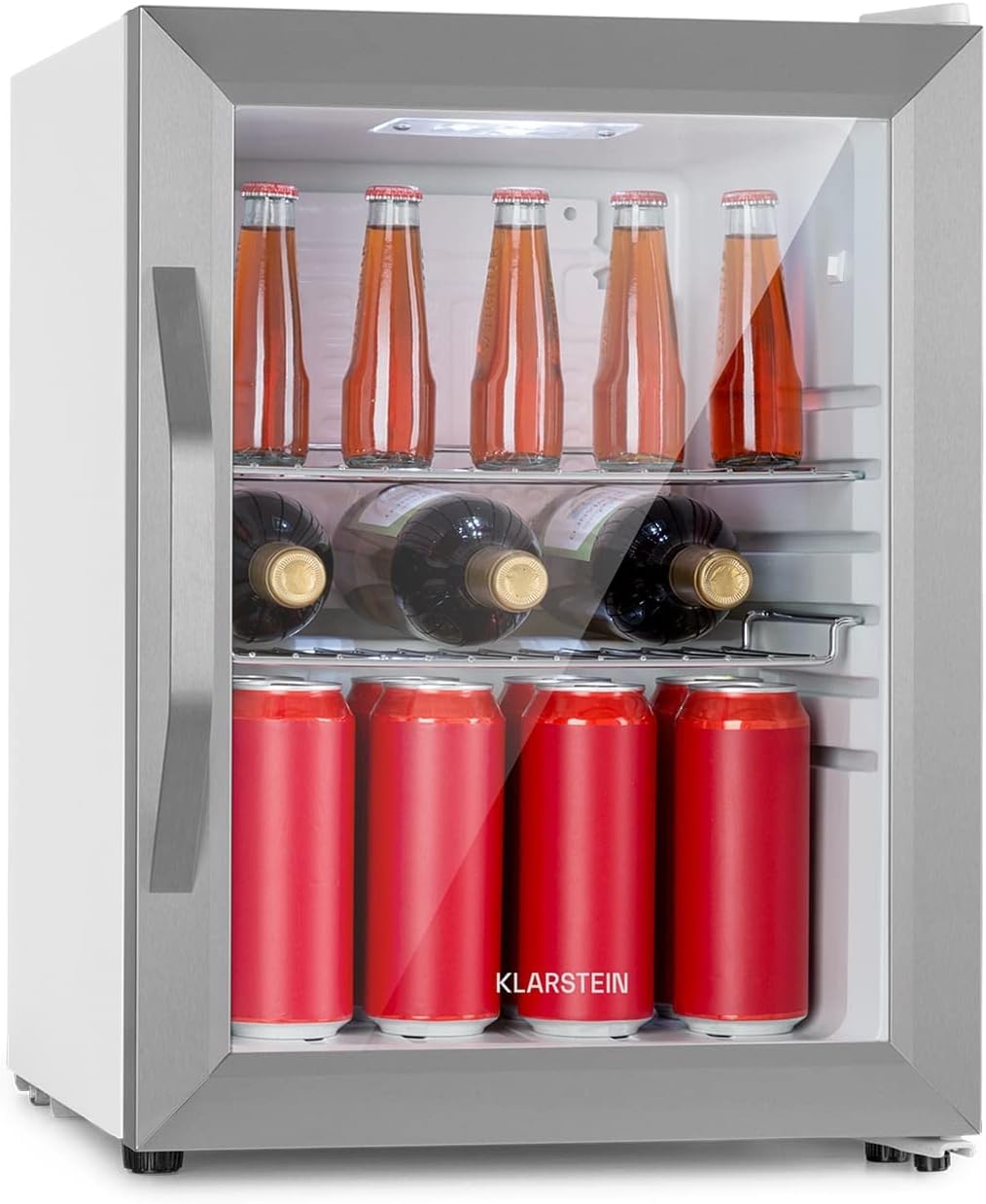 Klarstein Beersafe Crystal White Beer Fridge Drinks Refrigerator with Glass Door, Fridge, Bottle Refrigerator with 33 Litres