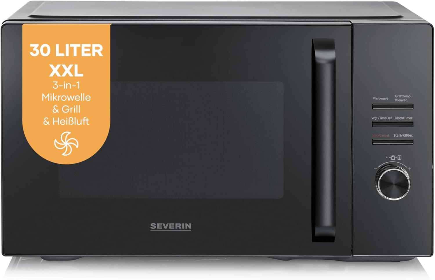 Severin MW 7798 Microwave with Grill and Hot Air Function up to 240 °C, Hot Air Fryer, Oven, 95 Minute Timer, 900 W, XXL Volume 29 L, 11 Programs, Glass Turntable, Includes 2 Cooking Racks, Black