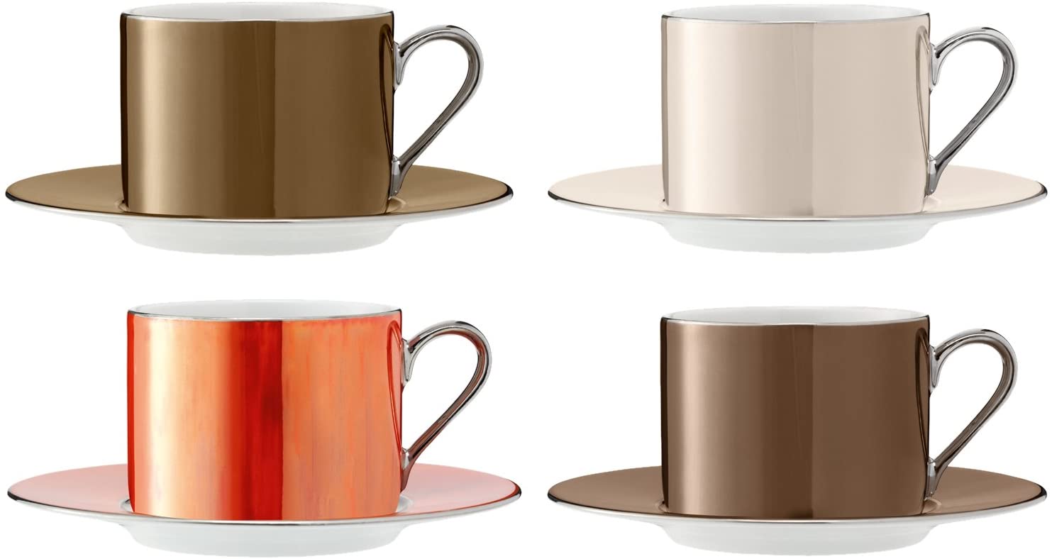 LSA International 0.25 Litres Metallic Polka Tea Cup and Saucer, Assorted (Pack of 4)