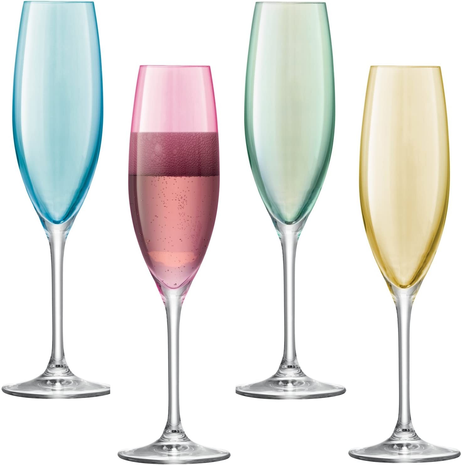 LSA International 225 ml Polka Champagne Flute Pastel, Assorted (Pack of 4)