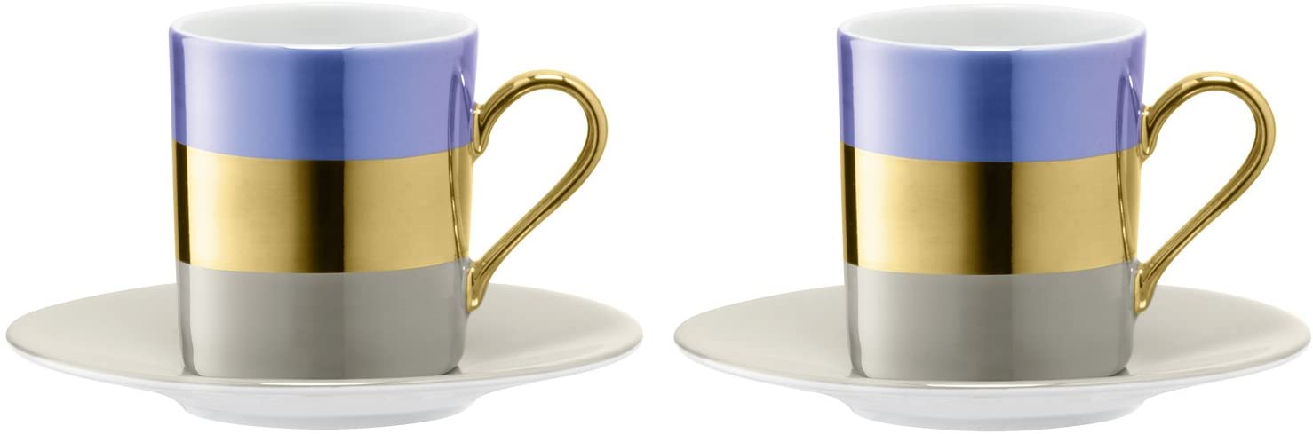 LSA International Bangle Coffee Cup & Saucer 0.1L – Blueberry x 2, Blue