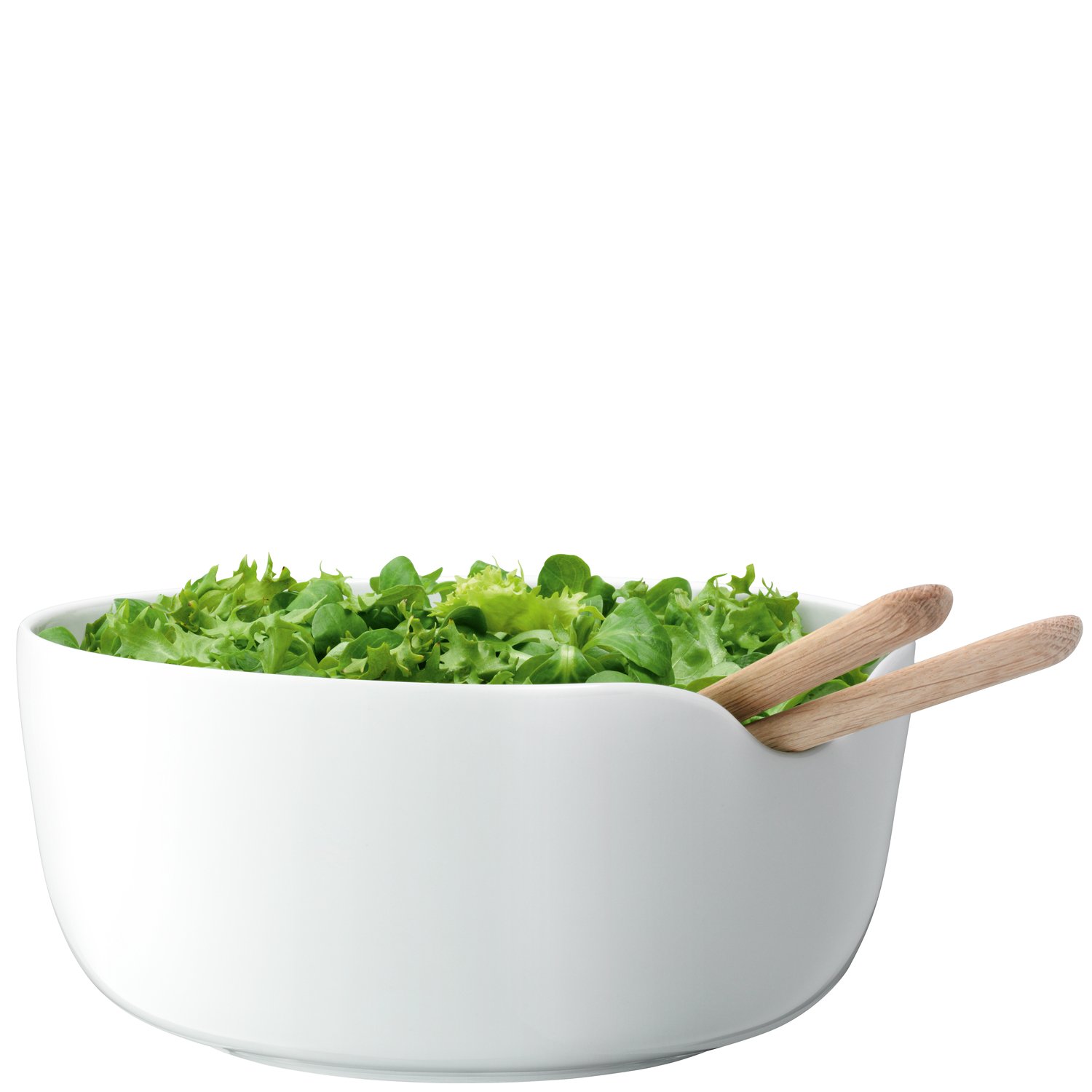Lsa International Bowl 24 Cm Oak With Serving Fork And Spoon, White