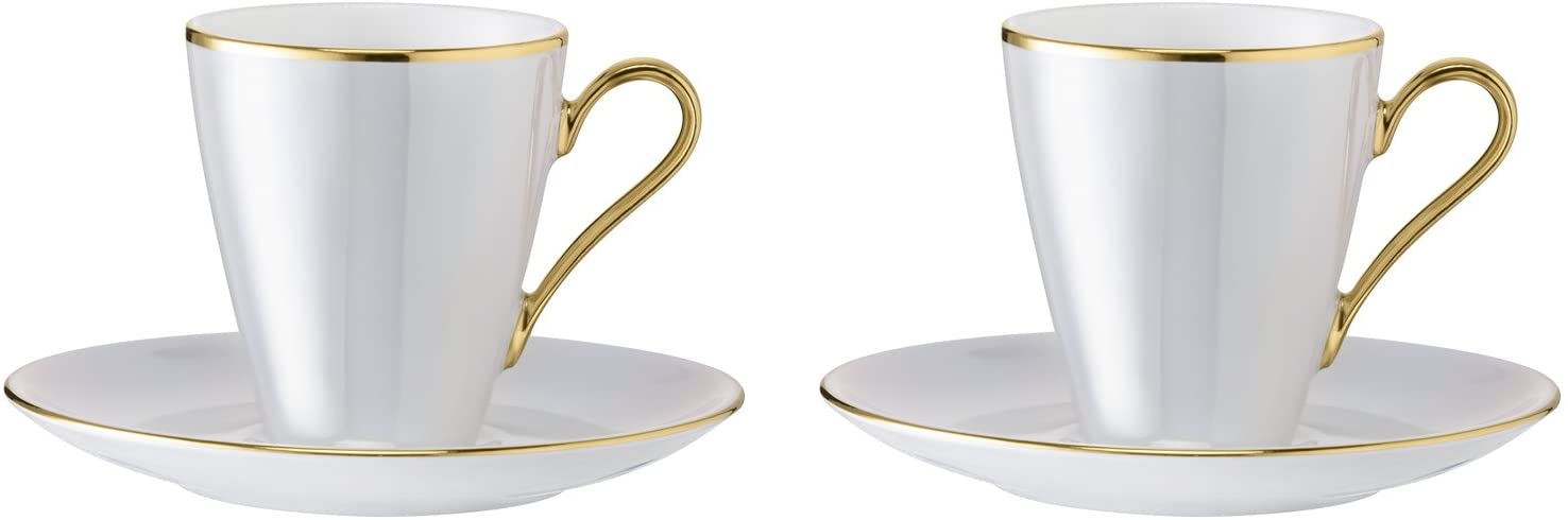 LSA International Breakfast Cup & Saucer 0.1 litre Sorbet Nougat, Mother of Pearl, 13 x 13 x 8.5 cm