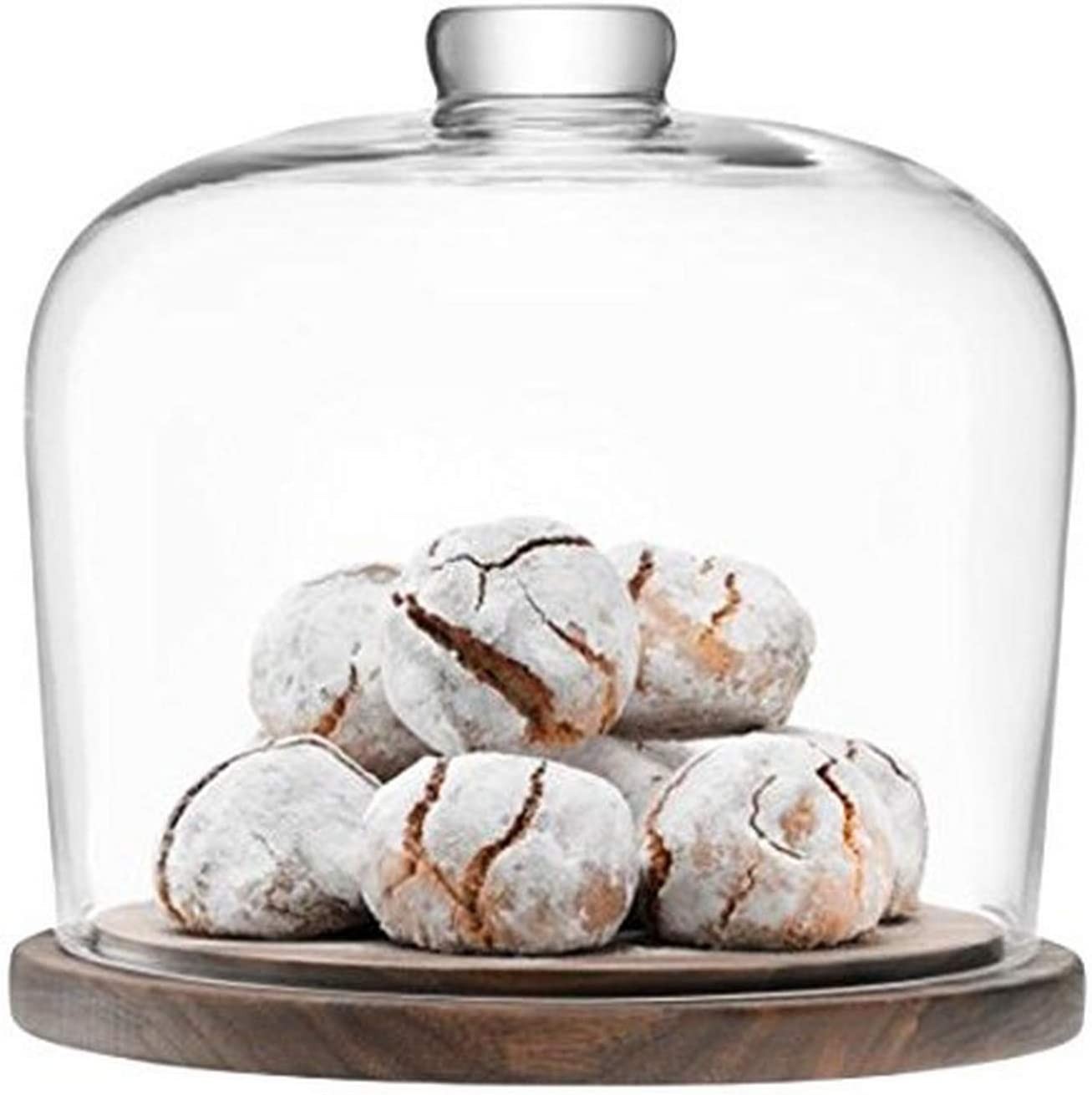 LSA City Dome & Walnut Base O8.75 in Transparent, Glass, Colourless, Diameter 8.75 in / H7.75 in