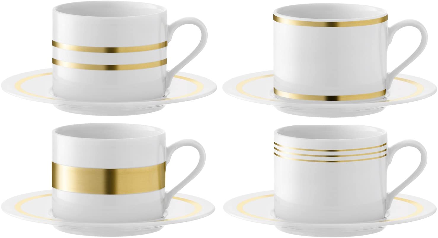 LSA International Deco Teacup & Saucer 0.25L Assorted x 4 Gold