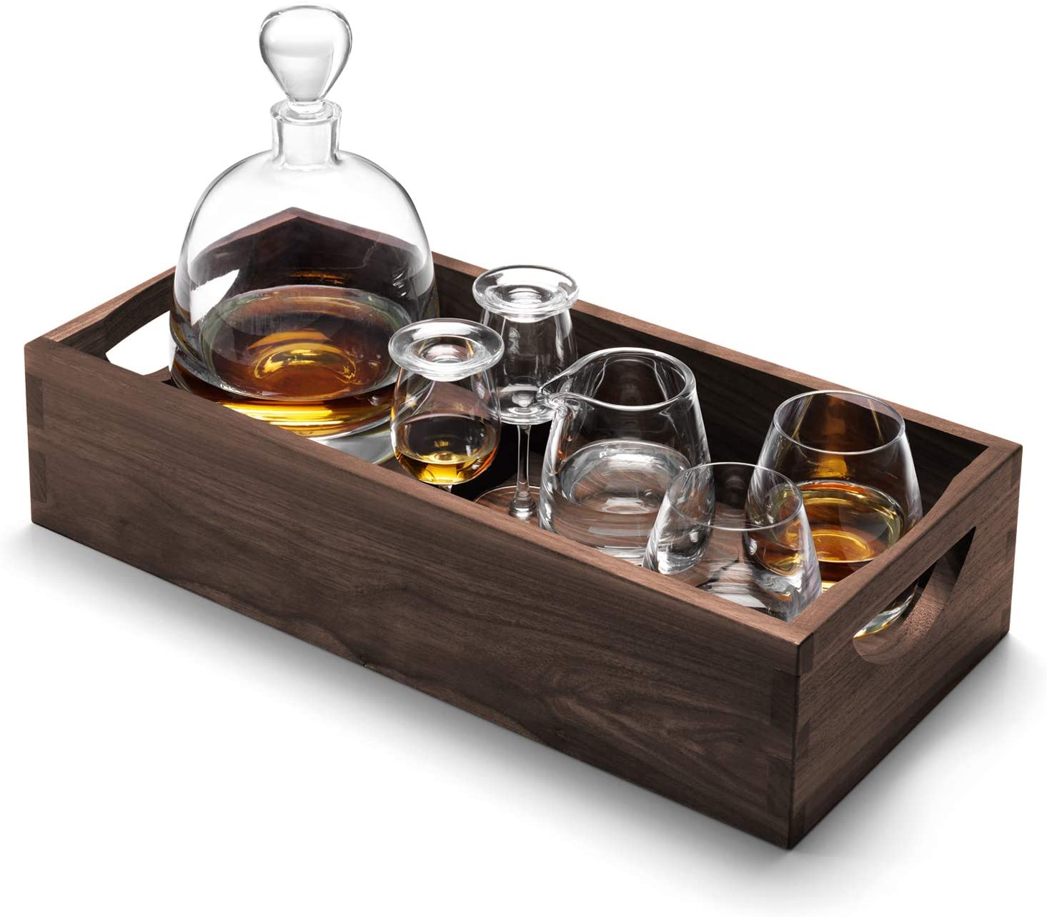 LSA Whisky Islay Connoisseur Set & Walnut Tray Length 44 cm