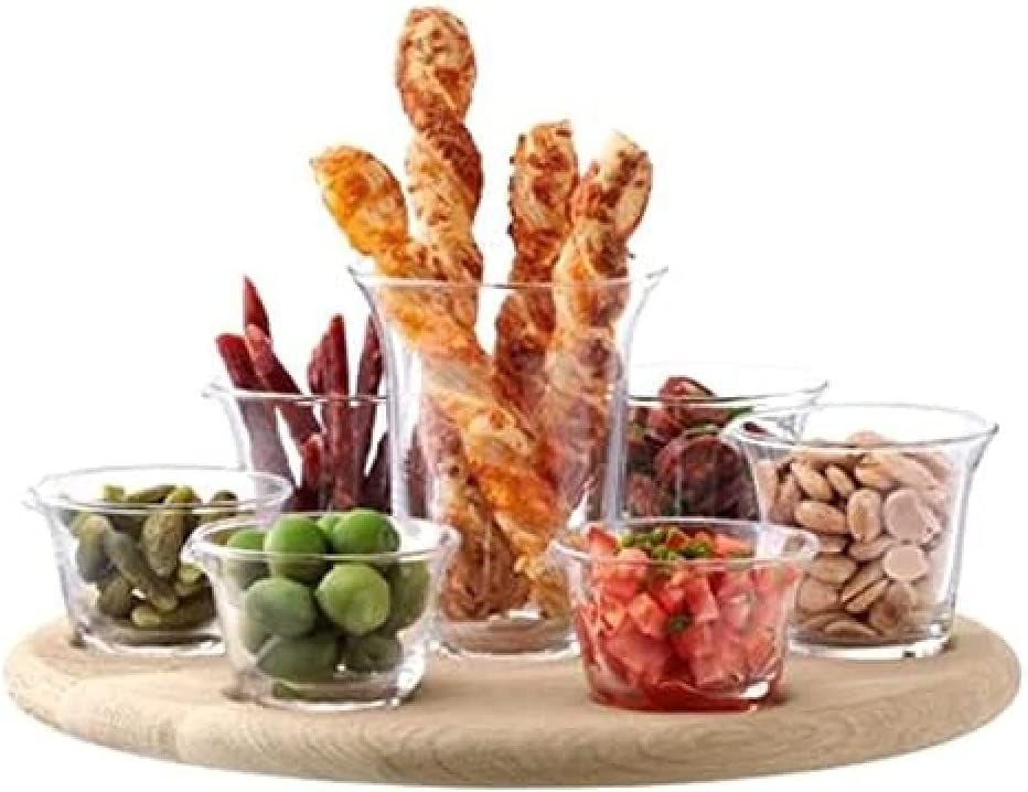 LSA International Serve Tapas Set with Oak Base – Glass – Clear – 34 cm
