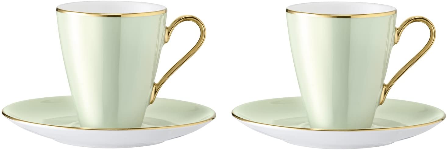 LSA International Sorbet Breakfast Cup & Saucer 0.1L Melon x 2, Green, 13 x 13 x 8.5 cm