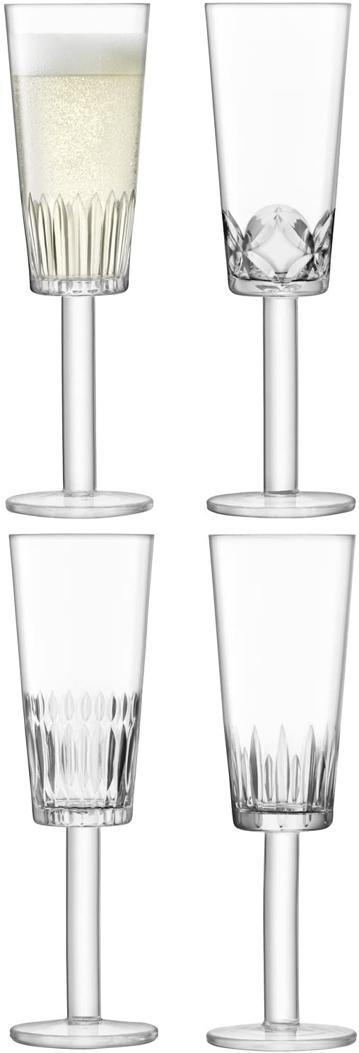 LSA International Tatra Champagne Flute 250ml Clear/Assorted Styles x 4, Clear, Set of 4