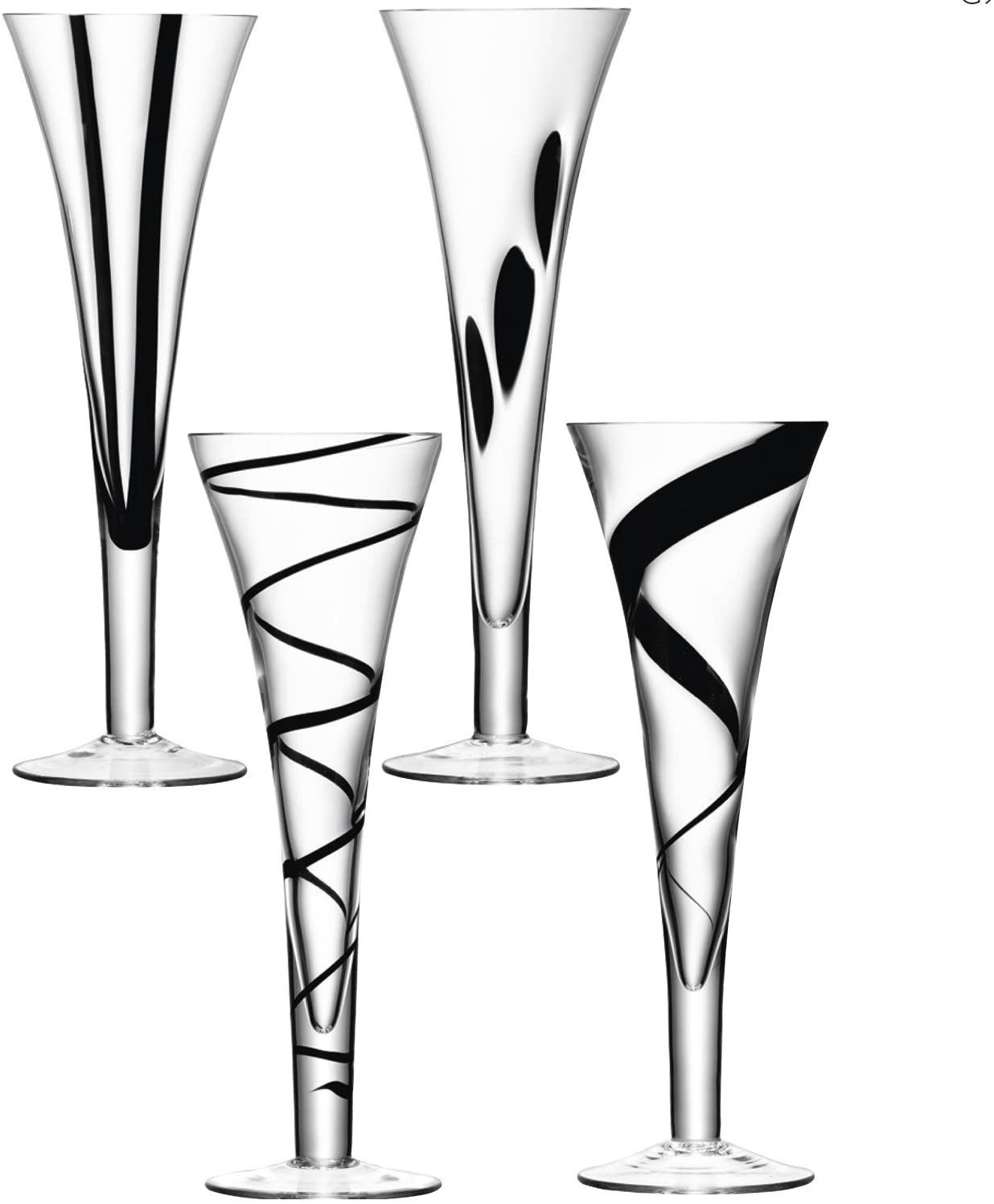 LSA Jazz Black Set of 4 Champagne Flutes 0.25L