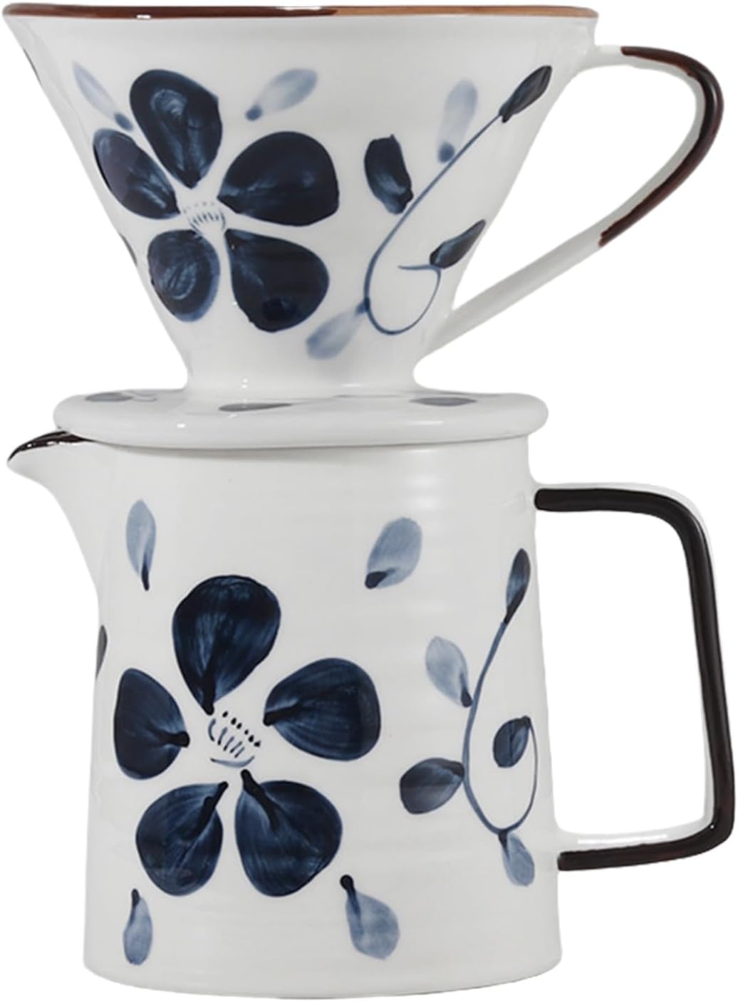 Oushebck Pour Over Coffee Maker with Ceramic Mug, Pour Over Coffee Machine, Coffee Filter Porcelain with Cup, Manual Drip Coffee Machine, Hand-Drawn Drip Filter for Home, Cafe (A)