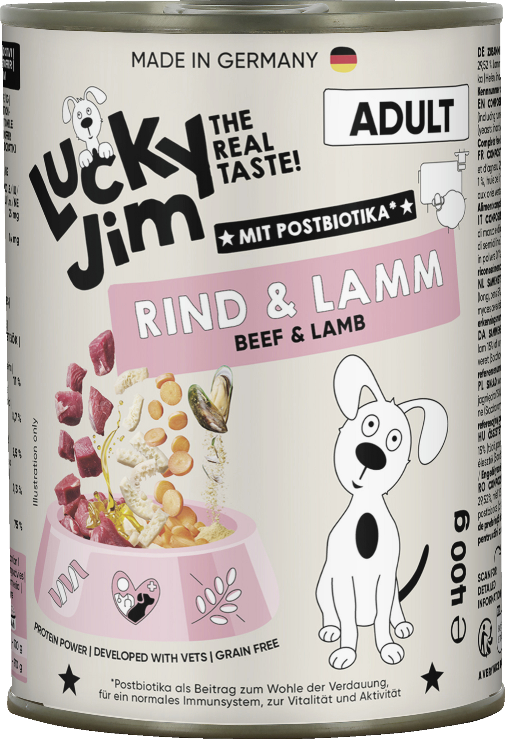 Lucky Jim wet dog food beef & lamb 400g