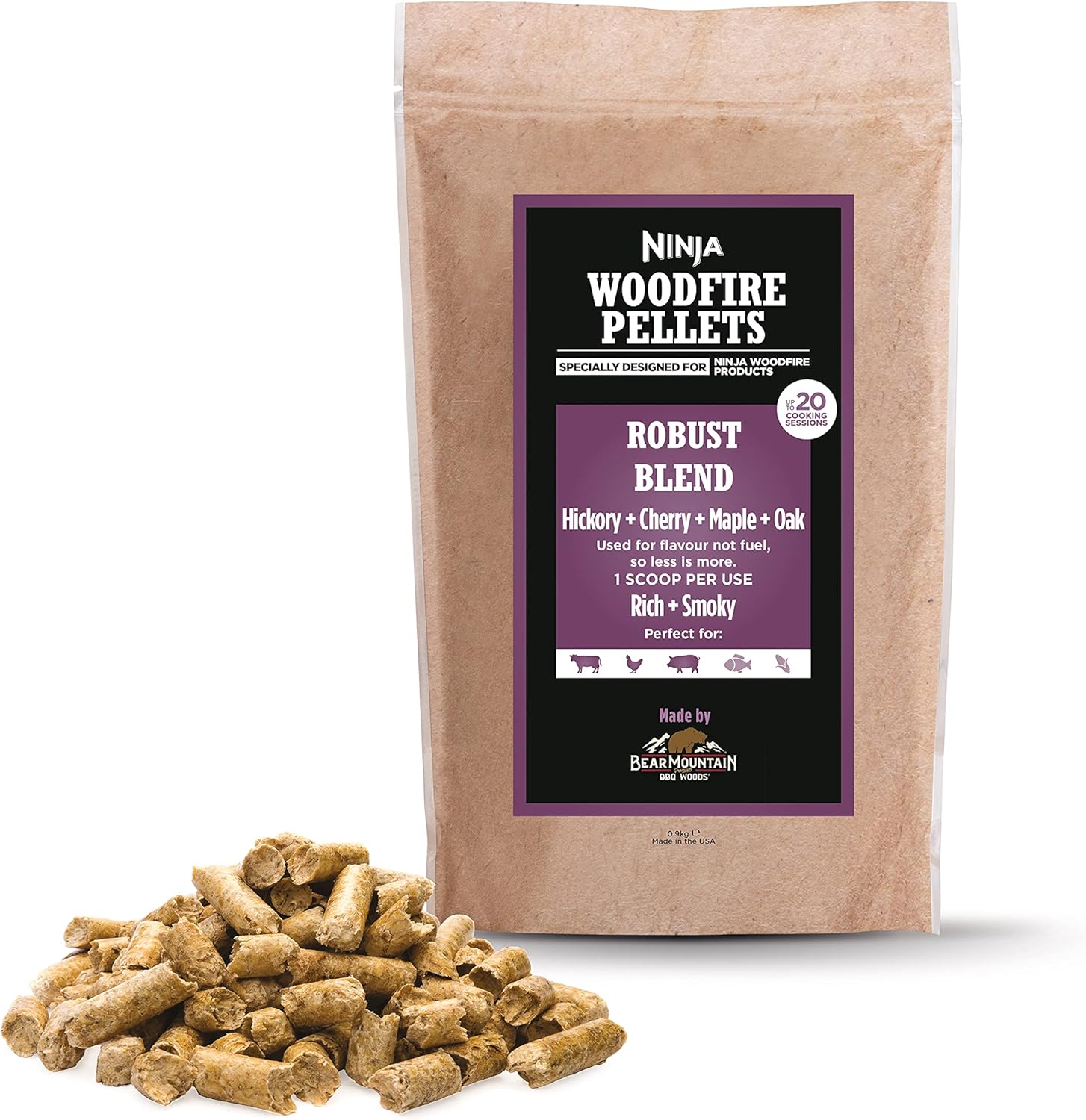 Ninja Woodfire Pellets Robust Blend 900g, Official Ninja Woodfire Pellets suitable for Ninja Woodfire Outdoor Grill XSKOGRBLPL2UK