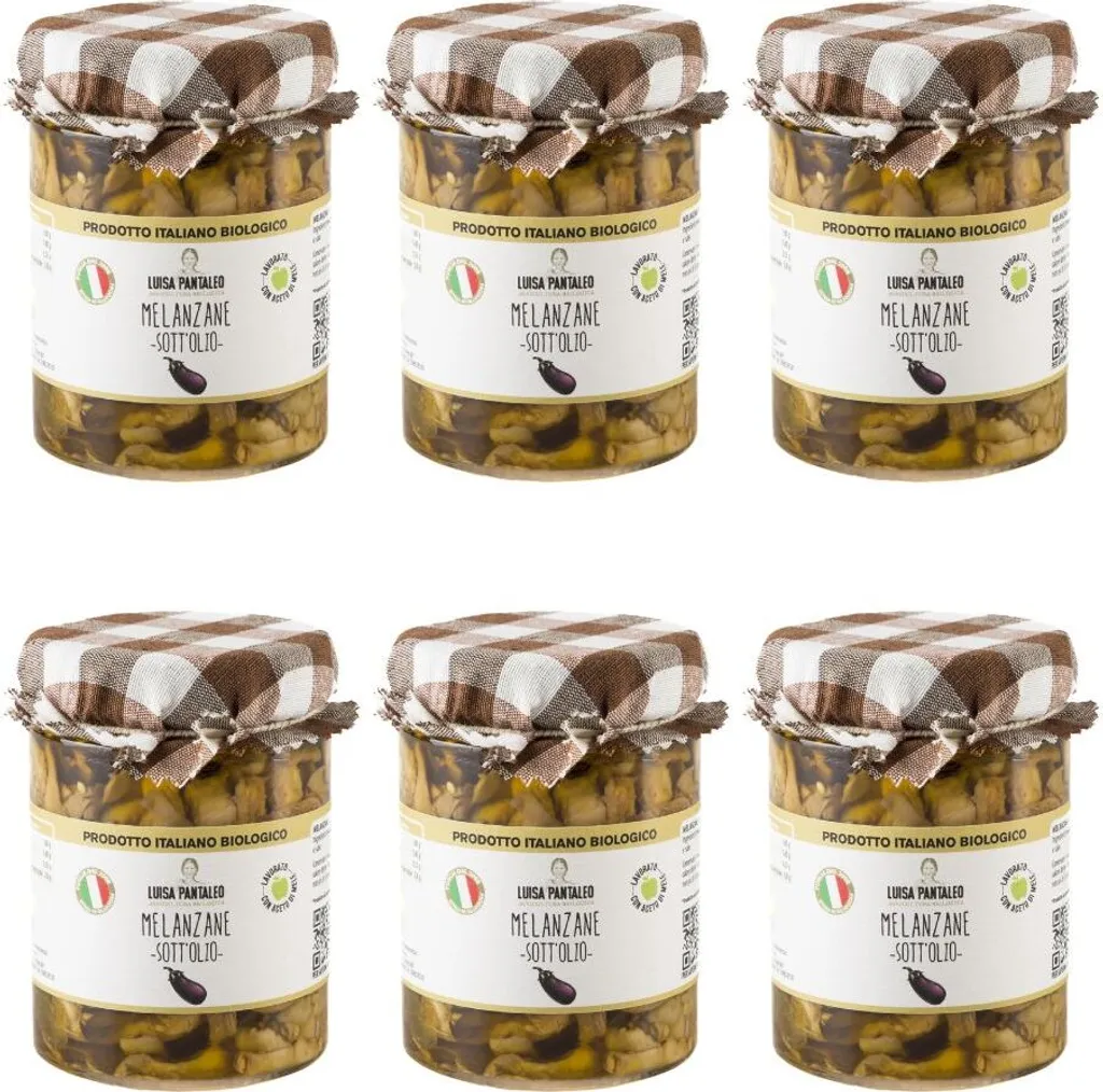 Win2Win Tech Luisa Pantaleo Aubergines in Oil, 6 jars of 270 g each, 100% Italy, no preservatives, low in calories, ideal with cured meats and cheese, 6 x 290 g