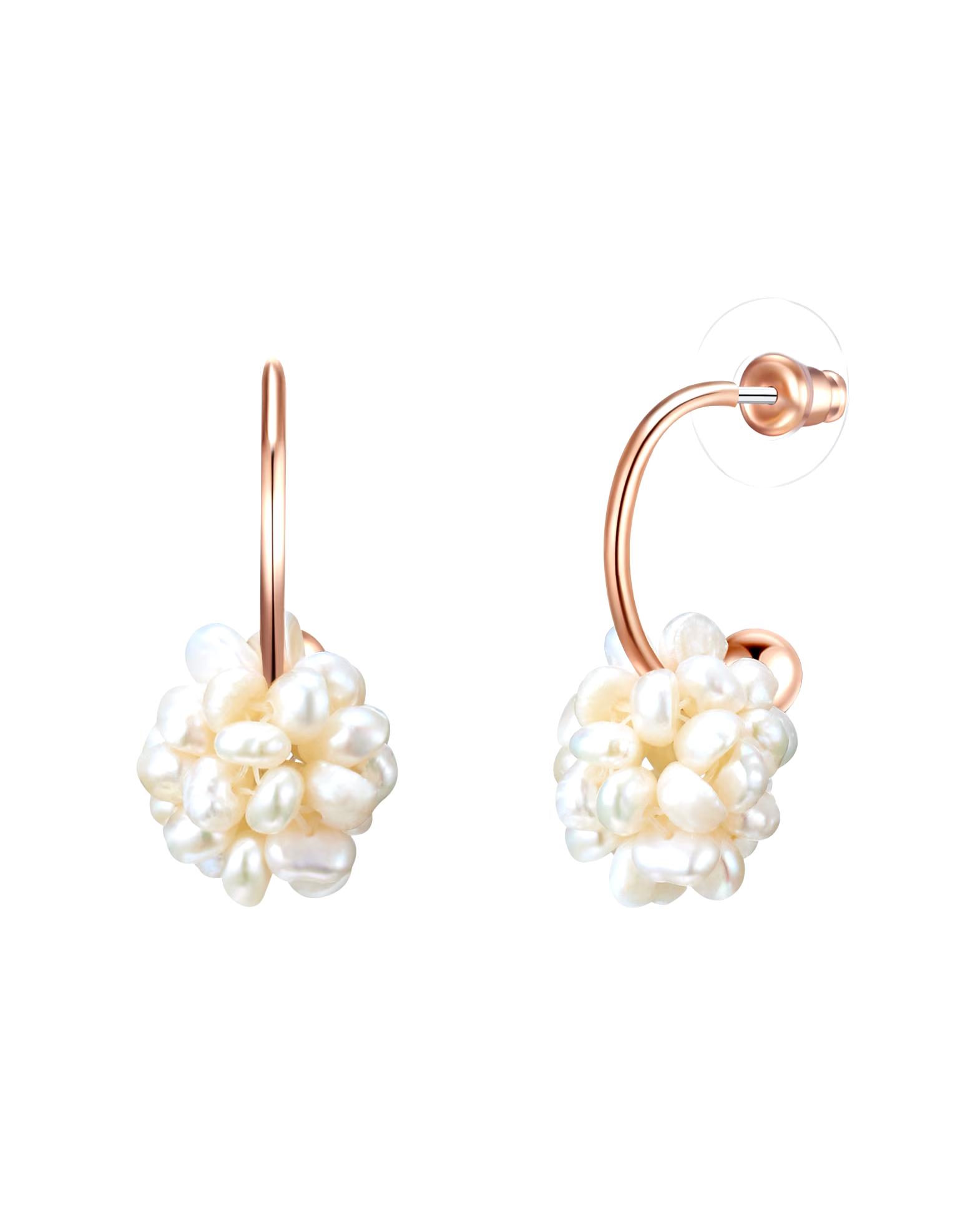 Lulu & Jane earring pearl hoop earrings brass freshwater cultured pearl in rose gold