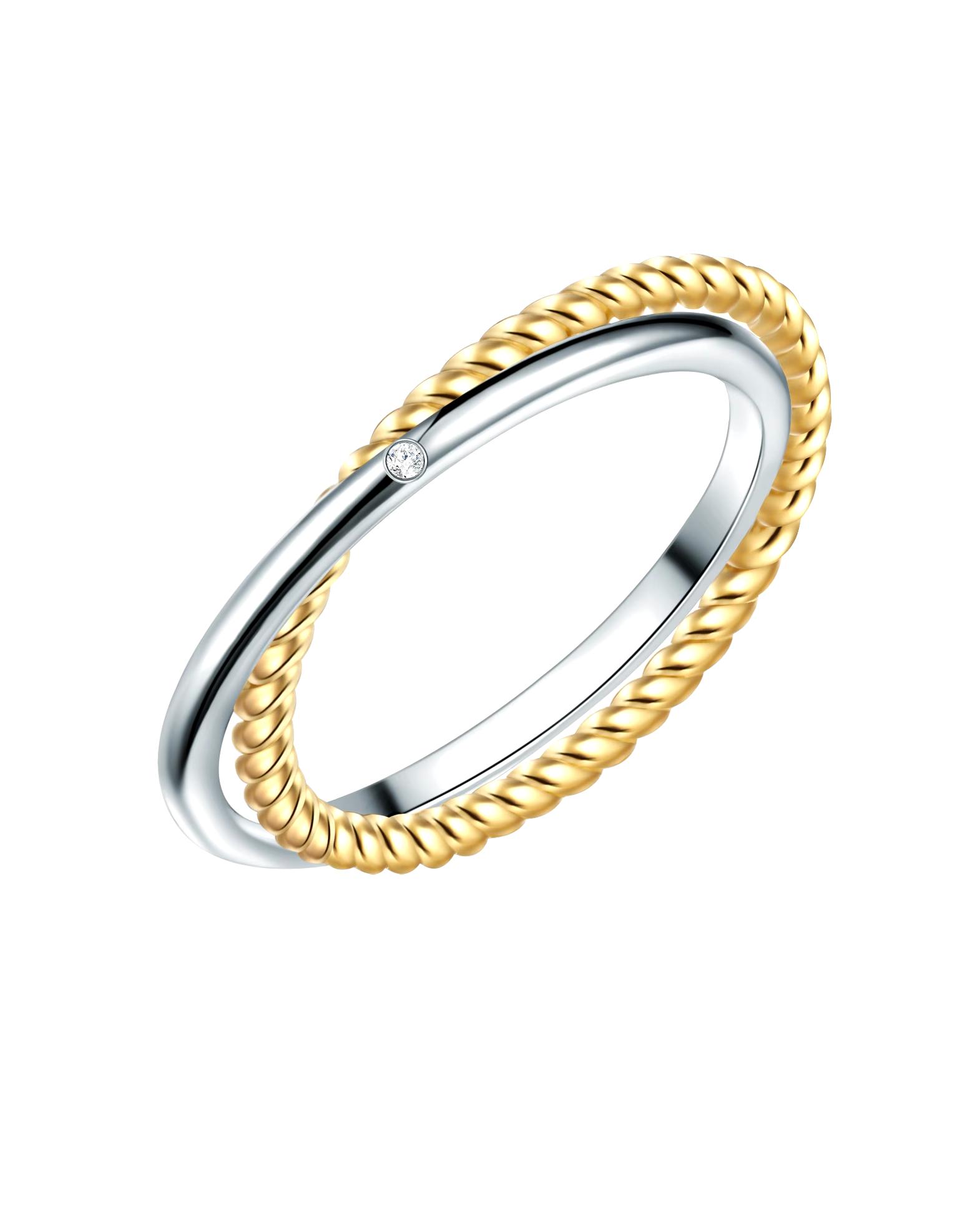 Lulu & Jane Ring Diamond Ring Sterling Silver Diamond in Silver/Yellow Gold