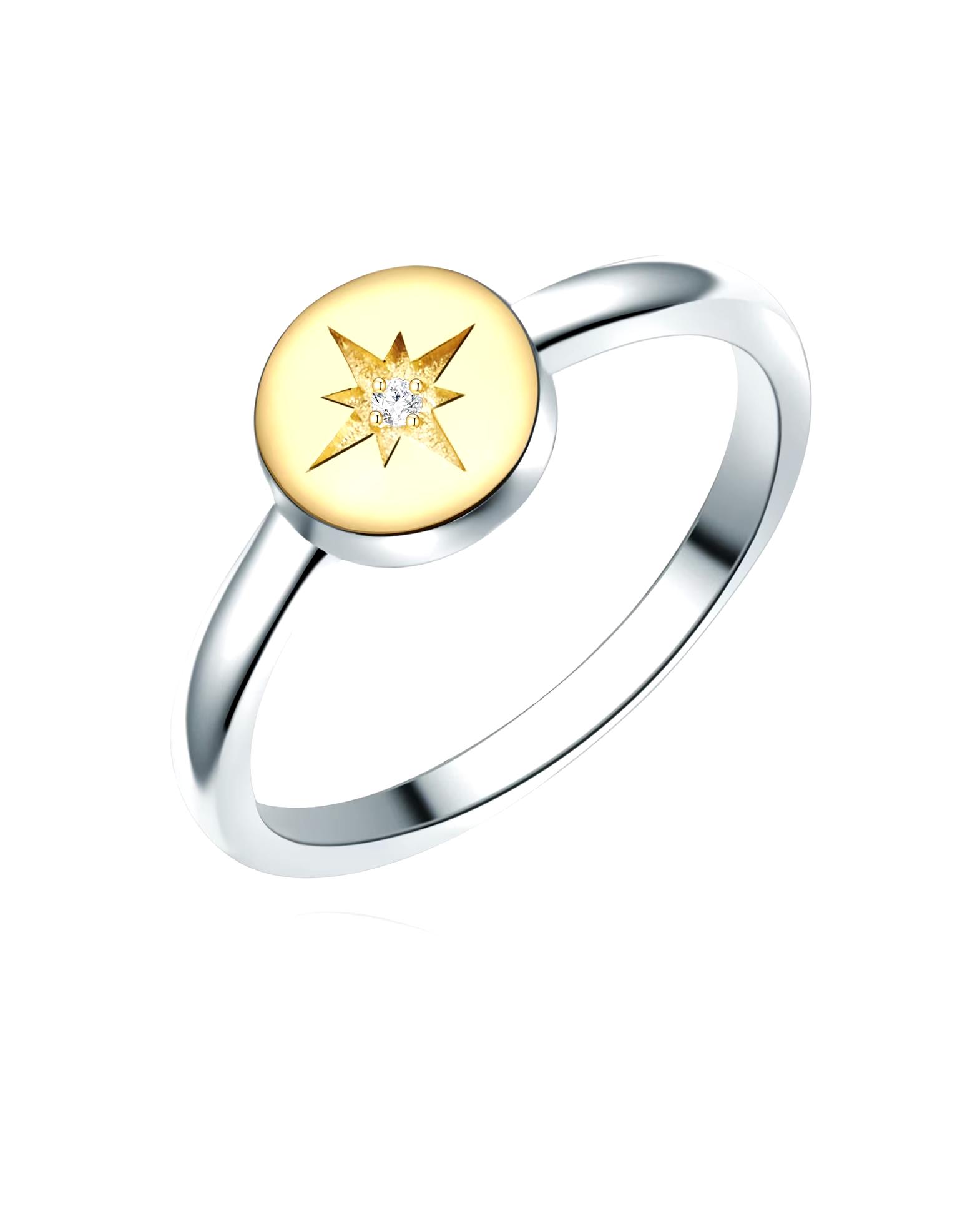 Lulu & Jane Ring Diamond Ring Sterling Silver Diamond in Silver/Yellow Gold