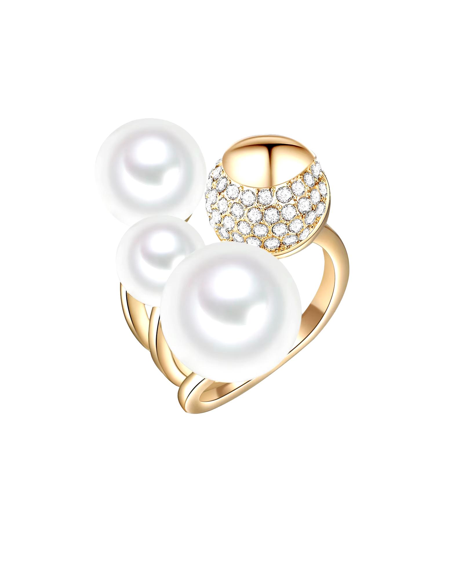 Lulu & Jane Ring Pearl Ring Brass Glass Shell Pearl in Yellow Gold