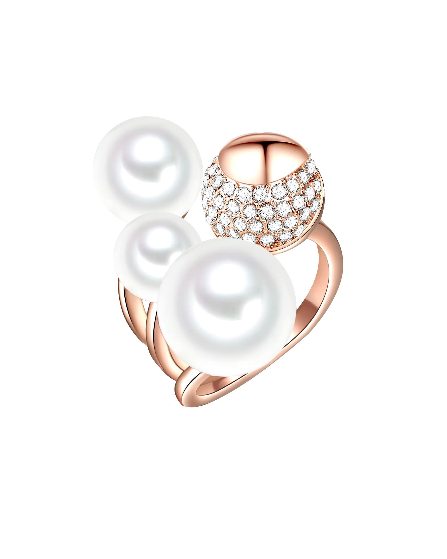 Lulu & Jane Ring Pearl Ring Brass Glass Shell Pearl in Rose Gold