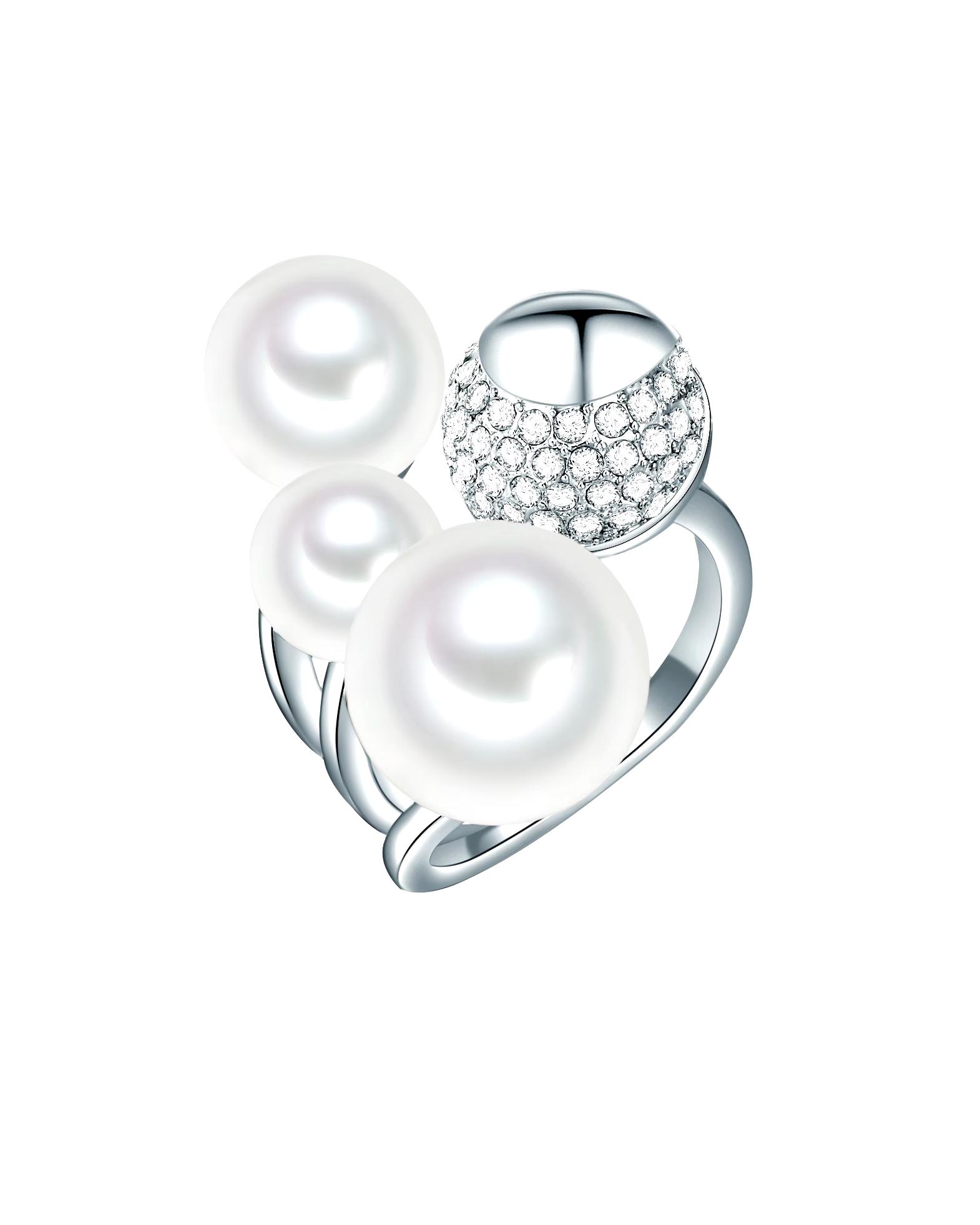 Lulu & Jane Ring Pearl Ring Brass Glass Shell Pearl in Silver