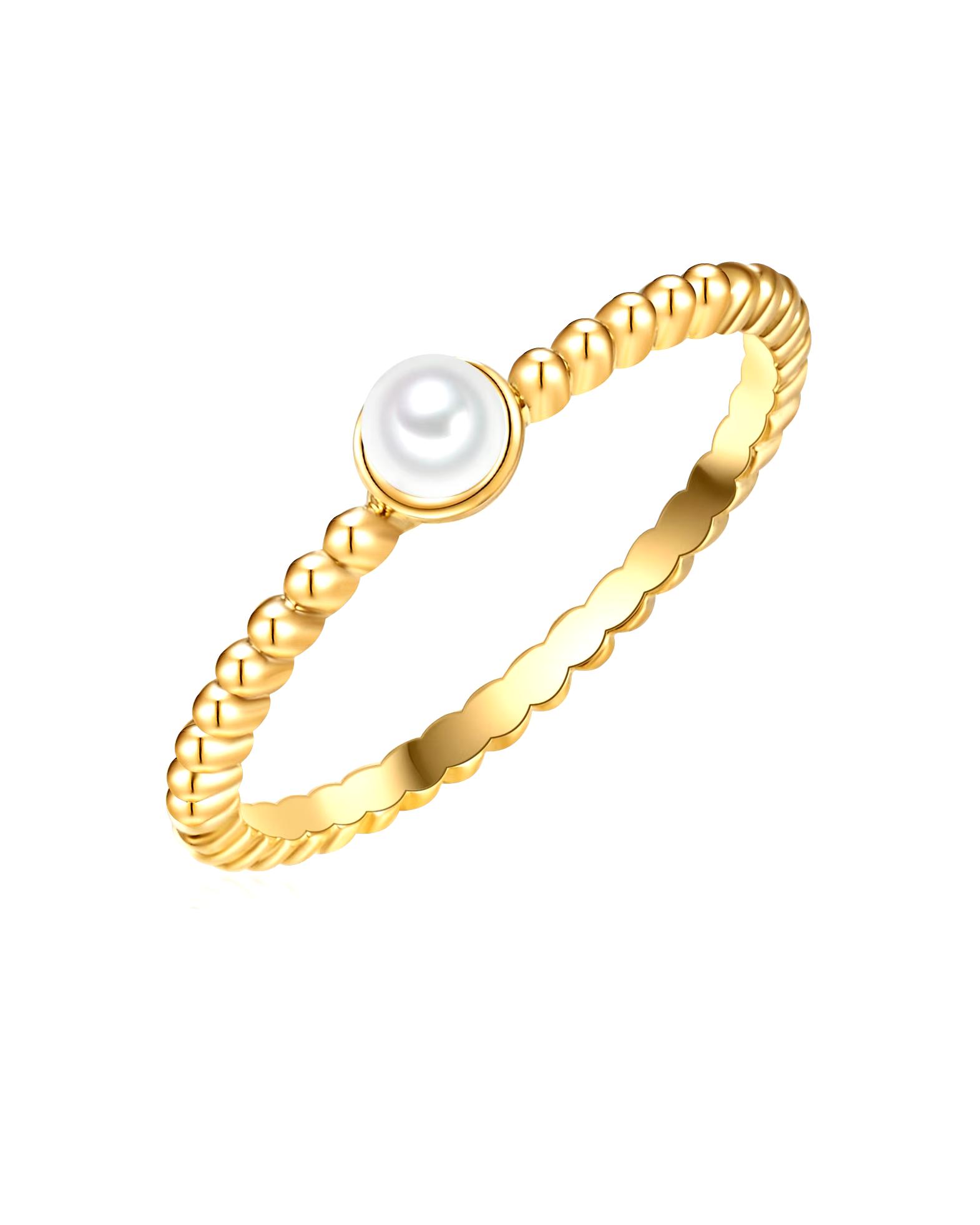 Lulu & Jane Ring Pearl Ring Brass Shell Pearl in Yellow Gold