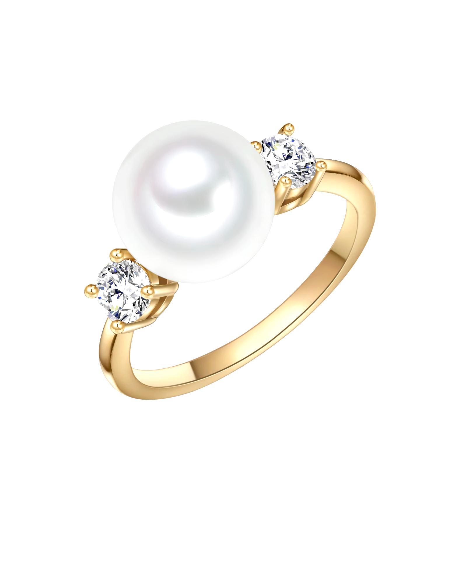Lulu & Jane Ring Pearl Ring Brass Zirconia Shell Pearl in Yellow Gold