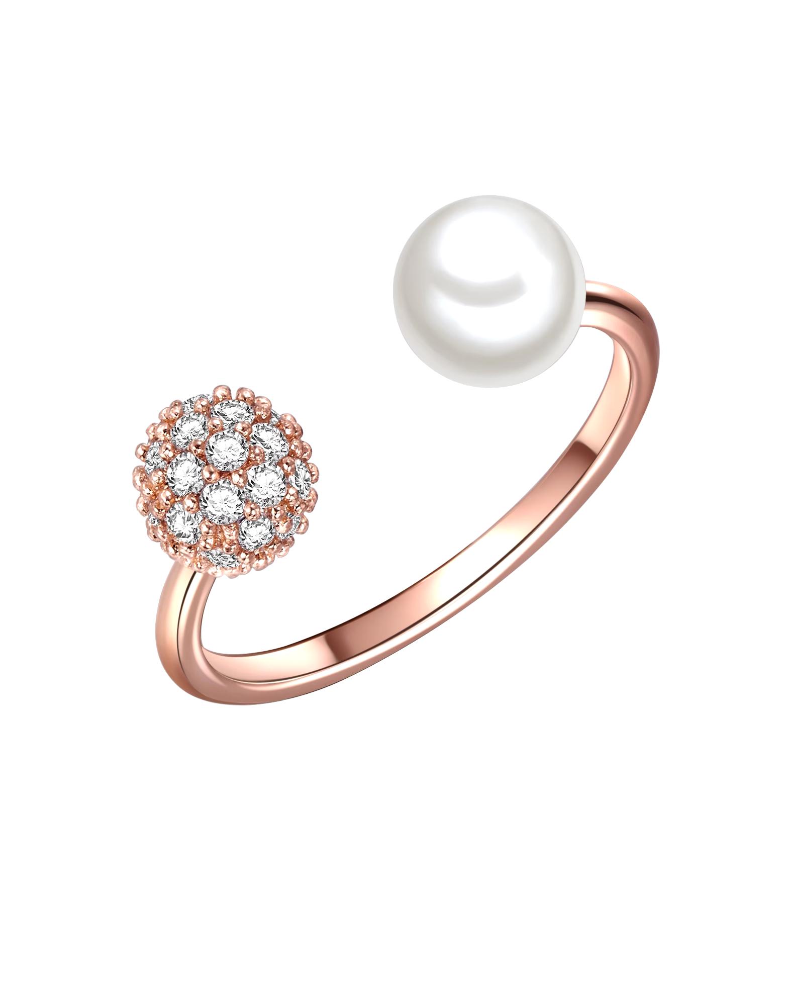 Lulu & Jane Ring Pearl Ring Brass Zirconia Shell Pearl in Rose Gold