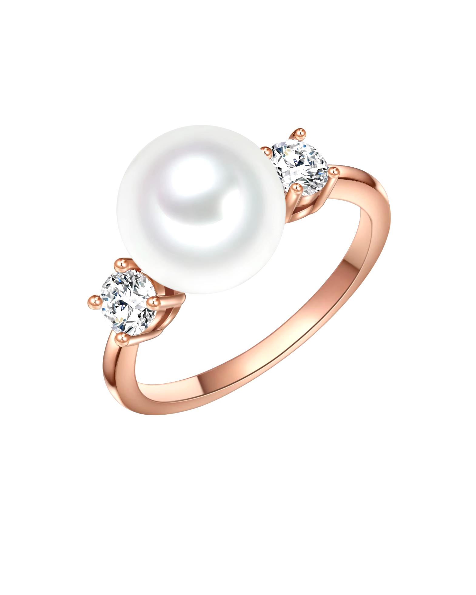 Lulu & Jane Ring Pearl Ring Brass Zirconia Shell Pearl in Rose Gold