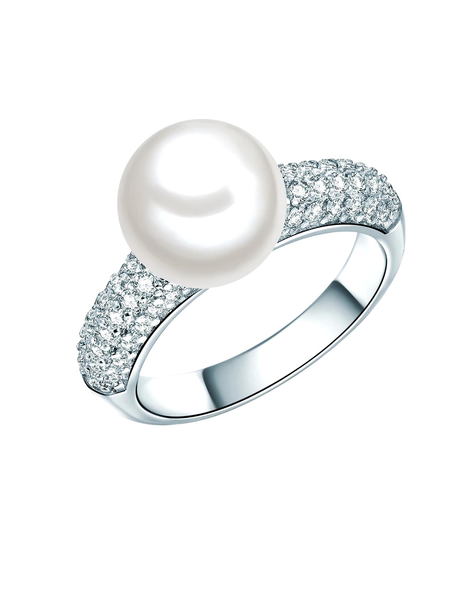 Lulu & Jane Ring Pearl Ring Brass Zirconia Shell Pearl in Silver