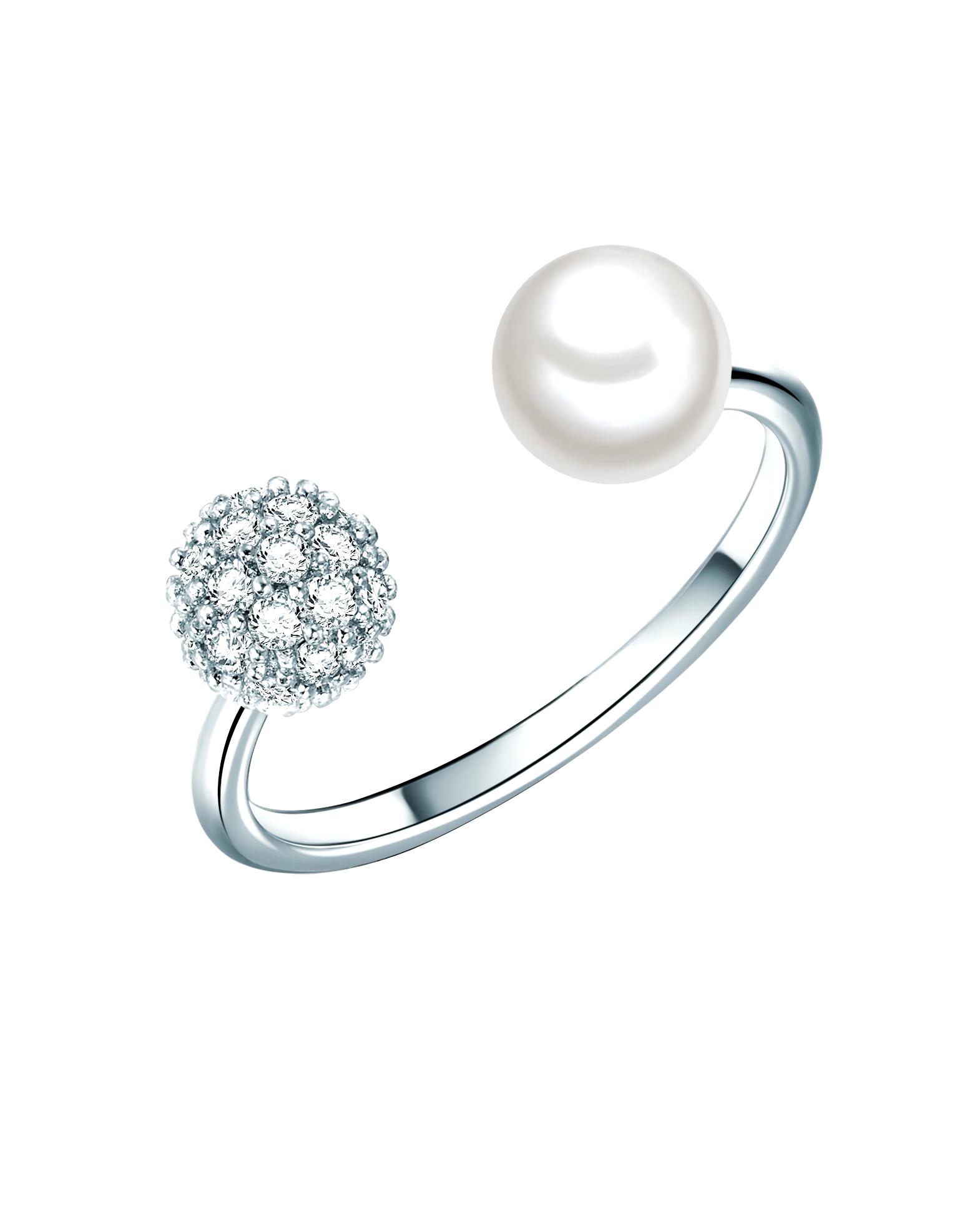 Lulu & Jane Ring Pearl Ring Brass Zirconia Shell Pearl in Silver