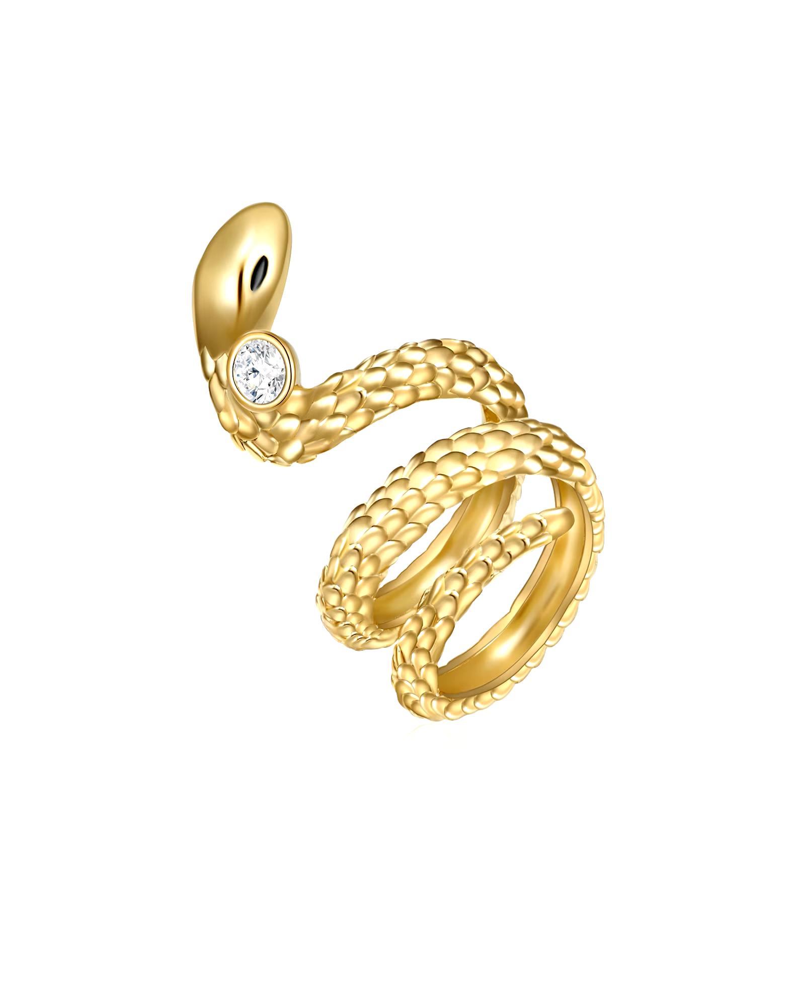 Lulu & Jane Ring Ring Snake metal alloy decorated with crystals from Swarovski® in yellow gold