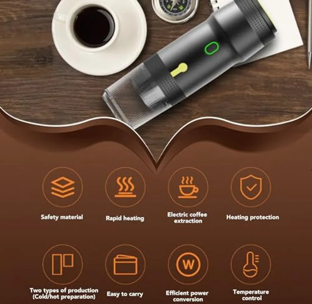 Luocute compact portable coffee machine, 20-bar pressure system, USB car charger, fast heating, capsules, DG Ground Coffee, outdoor camping, R