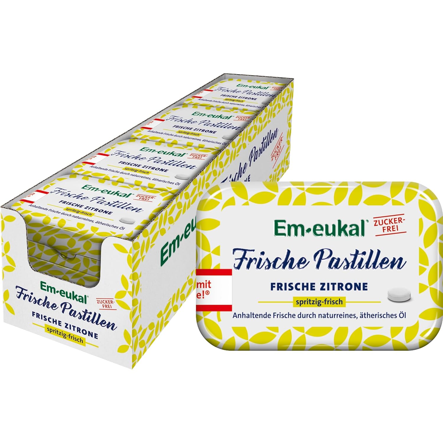 Em-eukal Fresh Pastilles, Tangy Lemon, Sugar-Free, Lasting Freshness Thanks to Natural Pure & Essential Oil, 12 x 20 g