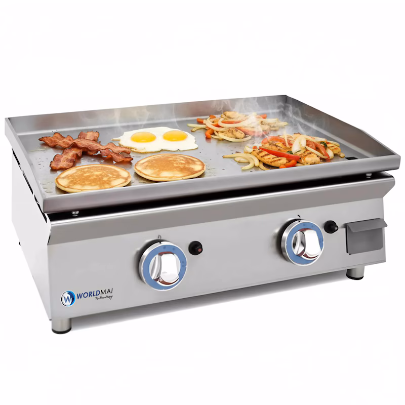 LUX WORLDMAI 60 cm gas grill plate made of laminated steel for the catering industry. INOX grill plate for bar and restaurant kitchens.