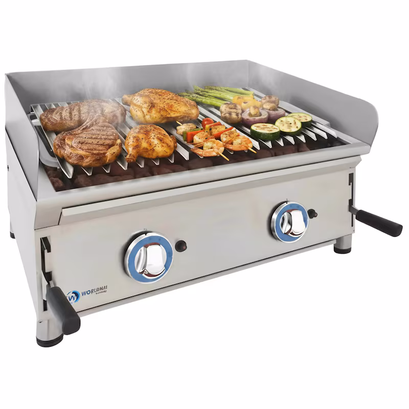 LUX WORLDMAI Lava Stone Gas Grill 70 cm. Stainless steel table grill for bars, restaurants and catering.