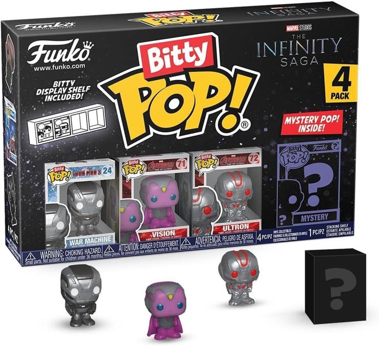Funko Bitty Pop! Marvel - Iron Man 4PK - War Machine, Vision, Ultron and a Surprise Mini Figure - 0.9 Inch (2.2 cm) - Marvel Comics Collectible Stackable Display Shelf Included